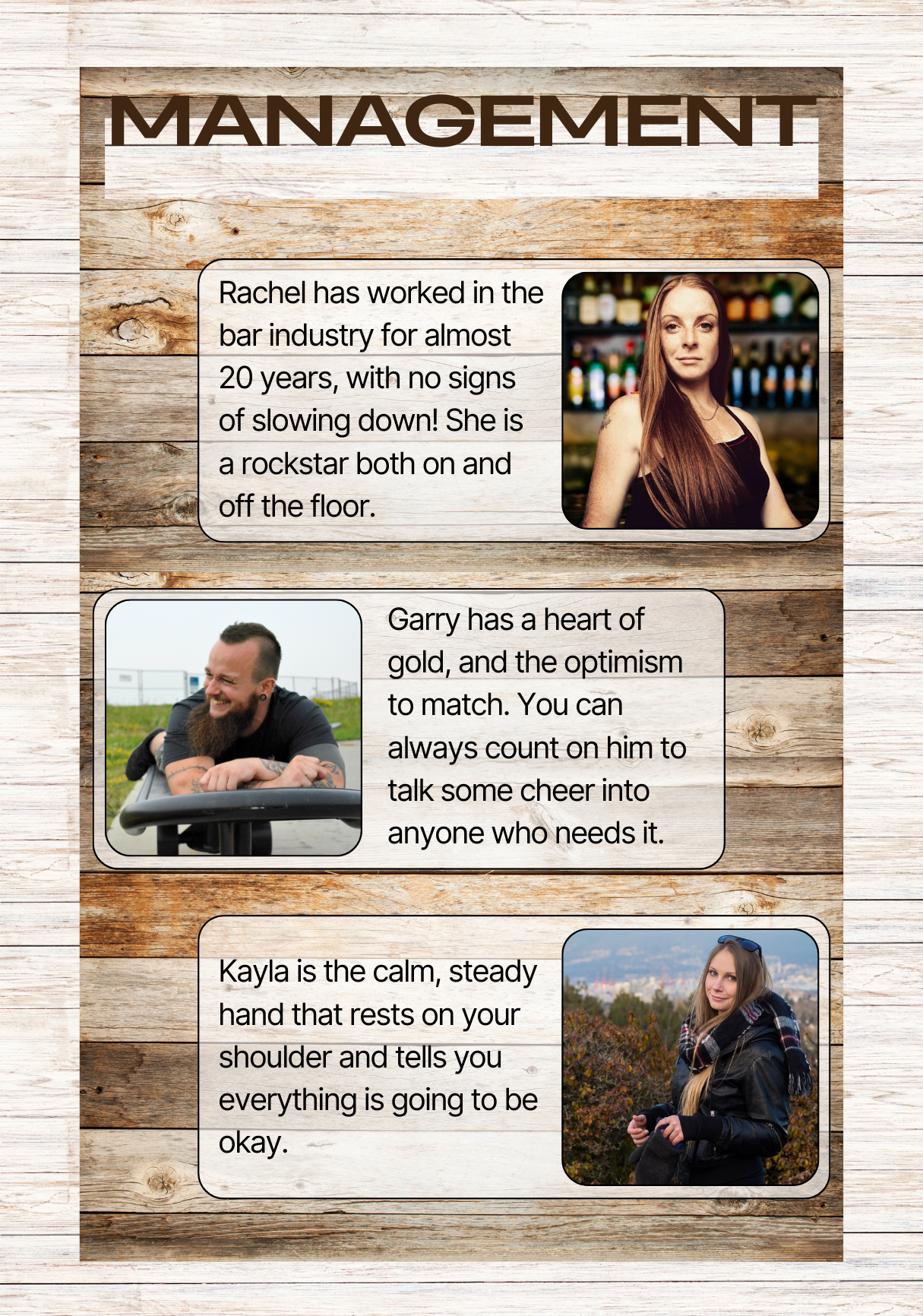 management team for mobile bar and bar staff